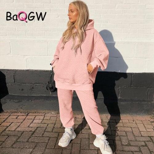 BaQGW Streetwear Oversized Matching Set Fall Clothes for Women Loose Hooded Sweatshirt Casual Trousers Two Piece Set Outfits