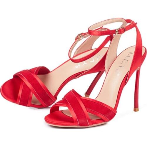 Free shipping 2018 female sexy 10cm Flock patchwork silk buckle high heeled sandals, metal heel sexy 10cm party sandals pumps