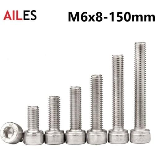 M6 304 Stainless Steel Allen Hexagon Hex Socket Cap Head Screws Bolt DIN912 M6x8 10 12 22 25 30 35 40 45 90 100 110 130 150mm