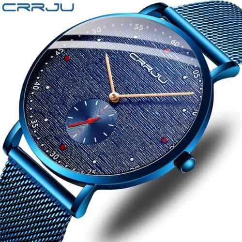 Top Luxury Brand CRRJU Fashion Men Watch Casual Sport Waterproof Slim Mesh Strap Wristwatch Mens Gift Relogio Masculino