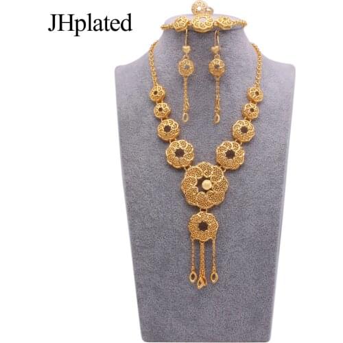 Dubai 24K gold plated designer jewelry sets wedding bridal gifts necklace bracelet earrings ring Jewellery set for women