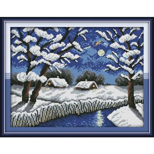 Everlasting Love River Views In Winter Chinese Cross Stitch Kits Ecological Cotton 11 Stamped Printed New Christmas Decorations