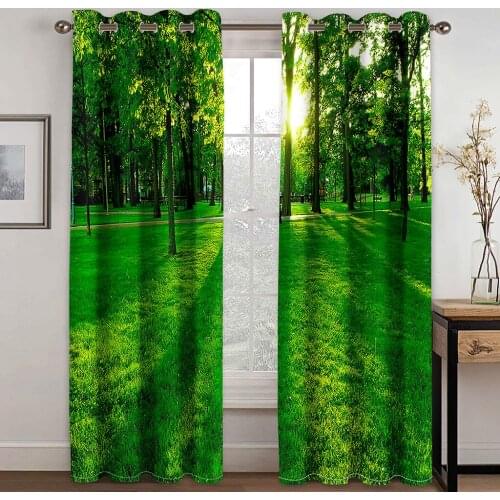 Custom green forest curtains 3D Curtain Printing Blockout Polyester Home Decoration Living Room