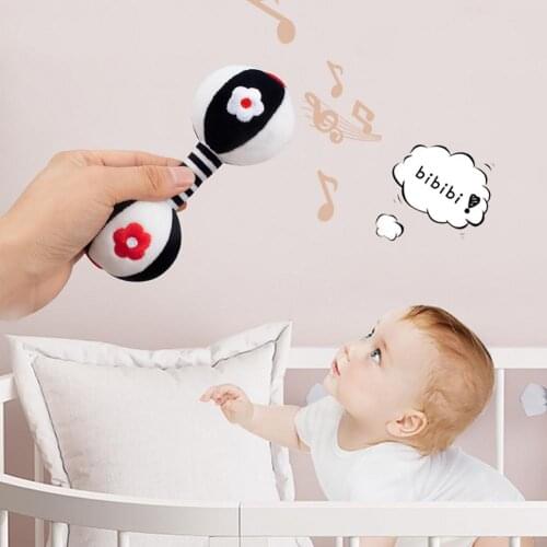 Newborn Bells Great Quality Soft White And Black Rattle Toy Baby Infant Kids Handbells Rattles For Baby Kid Gift For Babies