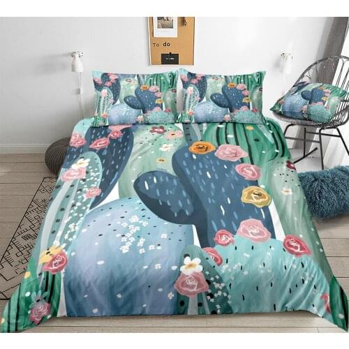 Cactuses Succulents Bedding Set Beautiful Flowers Duvet Cover Queen Painting Bed Set Pink Yellow Bedding for girls drop ship