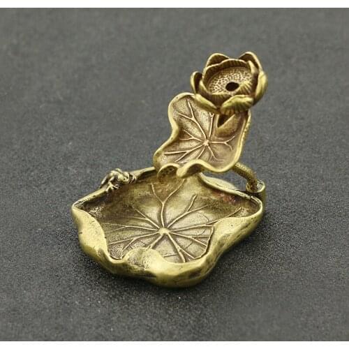 Lotus Leaf Lotus Frog Brass Figurines Home Garden Pond Decoration Miniatures Ornaments Incense Holder Desk Copper Tea Pet Decor