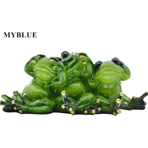 MYBLUE Kawaii Don't Talk Don't Listen Don't Look Frog Figurine Miniature Fairy Garden Nordic Home Room Decoration Accessories