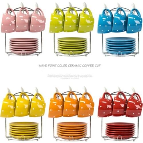 SADEKIRAY Wave Point European Style Ceramic Coffee Cup Set Minimalist Coffee Cup Dish Spoon Cup Holder, Coffee Set-004