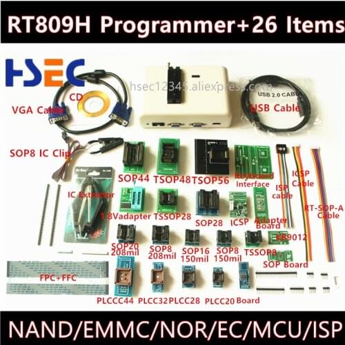 Newest Universal RT809H EMMC-Nand FLASH Programmer+26 ItemsTSOP56 TSOP48 Adapter EMMC-NAND NOR better than RT809F TL866CS TL866A
