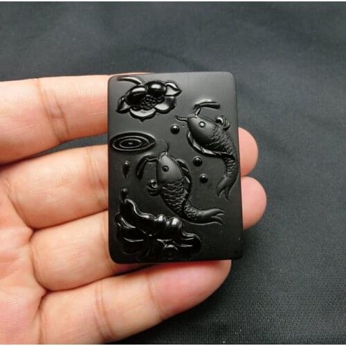 New hot selling pure natural Obsidian pendant frosted mens and womens dragon brand Nine-Tailed Fox fish pocket Caishen Guanyin