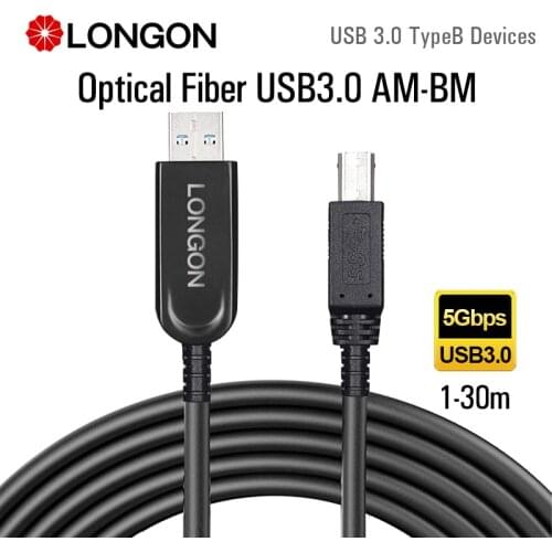LONGON AOC USB3.0 Type A to Type B Male Optical Fiber Cable 5Gbps 5m 10m 15m For Scanner Monitor Docking Station Hub Hard Drives