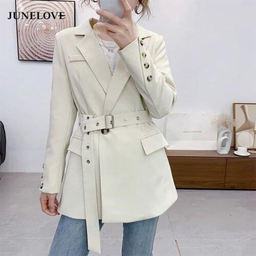 HStar Women Sashes Blazer Coat Vintage Female Suit Jacket Elegant Office Lady Outerwear Femme Spring Autumn Blazer