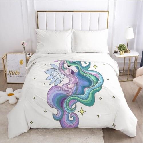 Unicorn Cartoon Duvet Cover with Zipper Comforter/Quilt/Blanket Case 140x200 260x220 3D Bedding For Baby Kids Child Girls Boys