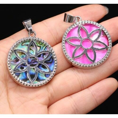 Fashion Hollow out Flower Pendant Natural Abalone Shell Reiki Charms for Women Jewelry Making DIY Necklace Accessories 32x32mm
