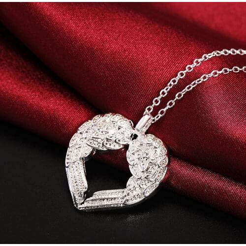 925 Sterling Silver Wing Heart Pendants And Necklaces For Women LOVE Wedding Party Vintage Jewelry Gifts GaaBou Jewellery