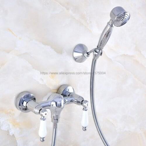Polished Chrome Bathroom Shower Faucet Mixer Tap With Hand Shower Head Shower Faucet Set Wall Mounted Nna777