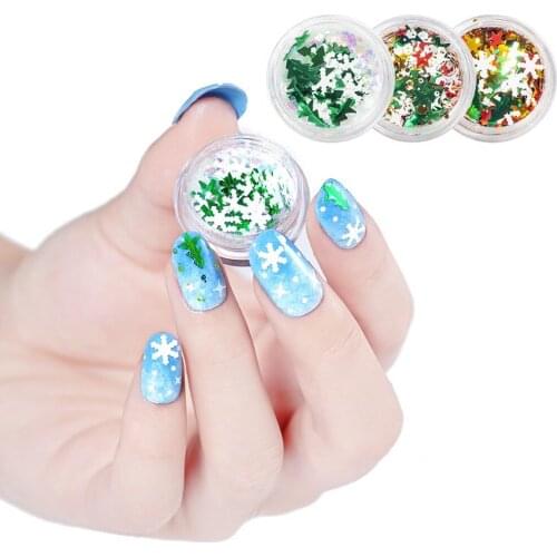 6 Color/Set Christmas Stickers for Nail Decorations DIY Laser Snowflake Christmas Tree Pentagram Color Nail Sequins