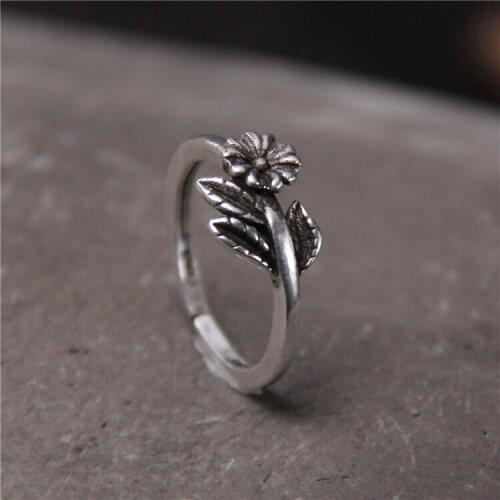 Vatican silver silver S925 pure silver restoring ancient ways do old ring Ms Thai silver fine art flower opening ring