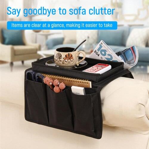 Foldable Oxford Cloth Storage Bag With 4 Pockets And Cup Holder Tray Couch Lazy Sofa Armrest Organizer Hanging Bag