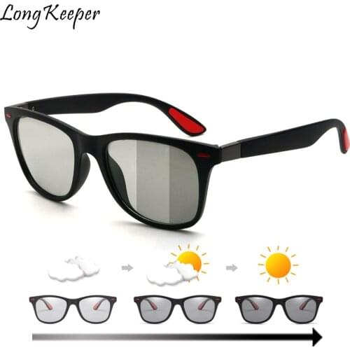 Classic Photochromic Sunglasses with Polarized Men Driving Square Color Change Matte Sun Glasses Women Transition Shades
