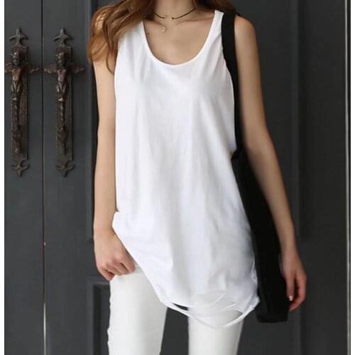 2021 spring and autumn pure cotton hole loose loose mid-length bottoming shirt casual fashion ladies vest