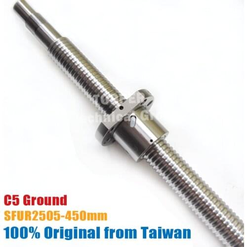 Taiwan TBI 450mm customized grinding ballscrew 2505 C5 5mm lead Ground with SFU2505 ballnut + end machined for CNC kit