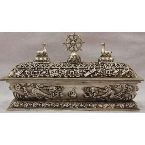 Tibet Buddhism White Copper Silver Dragon Royal Palace Incense Burner Censer