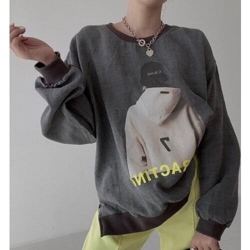 GLODTAOS Long Sleeve O-neck Top Femme Autumn Casual Loose Print Vintage Tee Shirt Women Harajuk Black Women Tshirt