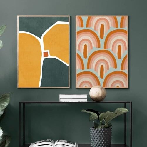 Vintage Rainbow Repeated Art Poster Abstract Geometry Canvas Painting Wintersweet Flower Art Print Modern Picture Home Decor