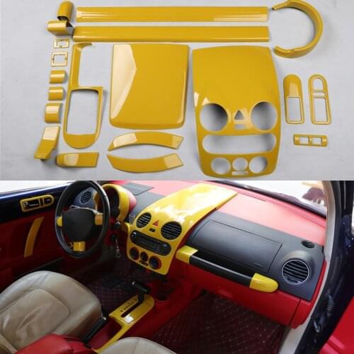 Yellow Car Center Console Cover Door Scuff Gear Panel Sticker Steering Wheel Moulding Trim for Volkswagen Beetle 2003-2012