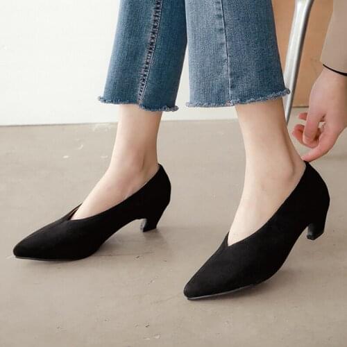 Plus Size 34-48 Fashion Sexy Pointed Toe High Heels Women Shoes Women Autumn Summer Casual Fitted Female Single Outwear Shoes