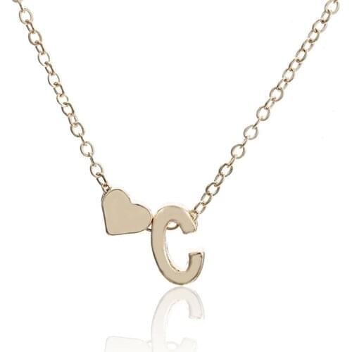 English Letter Pendant Necklace Dainty Personalized Chain With Love-heart Shape Choker For Women Necklace Jewelry