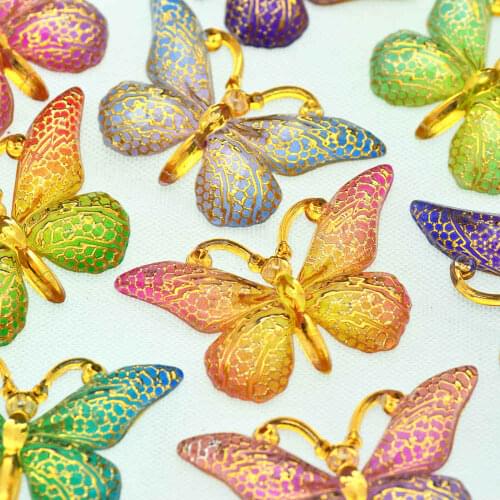 10pcs 23X38mm Acrylic Colorful Butterflies Cabochon|Scrap-booking Embellishment Miniatures|Home DIY Crafting Supplies