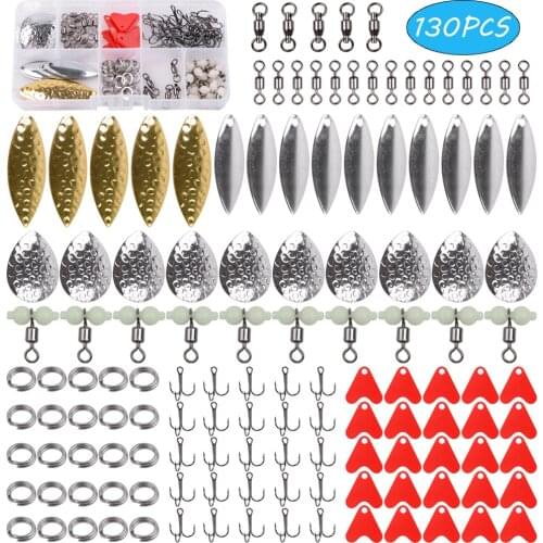 130Pcs/Box Fishing Spoon Rig Spinnerbait DIY Acceessoires With Spoon Sequin Spinner Bait Treble Hooks Swivels Split Rings