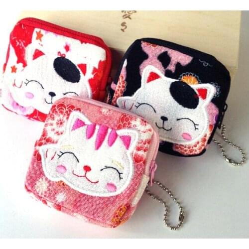 20 pieces Japanese chirimen cute small handbag coin purse lucky cat phone pocket mix key pouch bolsa de viaje monederos mujer
