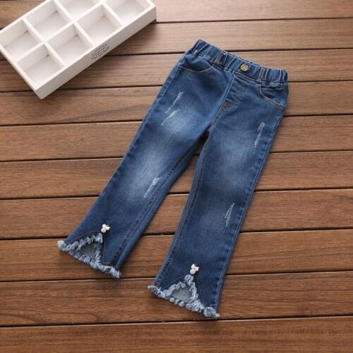 2018 Spring Autumn New Design 3-10 11 12 Years Children Elastic Long Trousers Washed Tassel Denim Baby Kids Girls Wide Leg Jeans