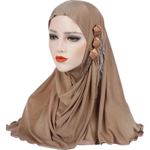 2021 Malaysia Muslim Hijab Scarf Solid Cotton flower diamond shawl women headscarf ready to wear hijab musulman femme foulard
