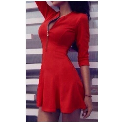 2021 Sexy V-Neck zippers A-Line dress vestidos 2021 New Fashion Women red blue Black 3/4 Sleeve Party Mini dresses Plus size