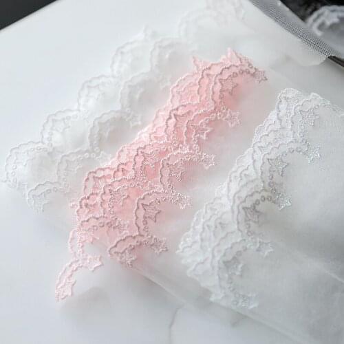 1M/lot 30 cm wide black white pink 4 rows flowers chiffon lace embroidery flower cloth fabric lace X651