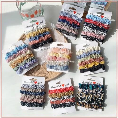 5/6Pieces/set of Plaid Head Rope Pig Intestine Circle Hair Ring Korea Set of Retro French Hair Tie Female Tie Hair Accessories