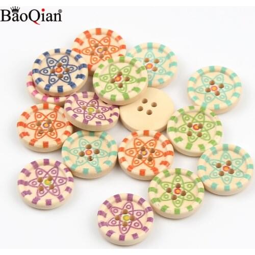 50Pcs 20mm Hexagonal Pattern Wooden Round Sewing Buttons For Clothing Scrapbooking Decoration DIY Needlework Buttons Accessories