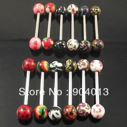 60pcs/lot free shipping 14g UV Acrylic 60pcs1.6*16*6/6mm mixed logo Thermal Transfer print piercing barbell tongue ring