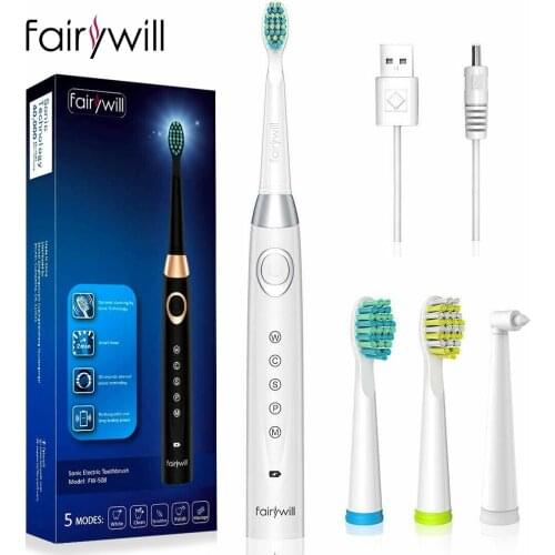 Fariywill Electric Sonic Toothbrush FW-508 IPX7 Waterproof Smart Timer Replacement Heads Rechargeable USB 5 Modes Adult Suitable