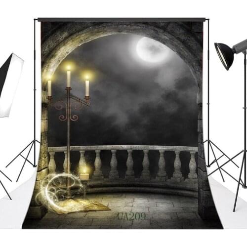 Photography Backdrops Halloween Horror Night Arch Candlestick Mysterious Moon Scene Halloween Masquerade Portraits Background