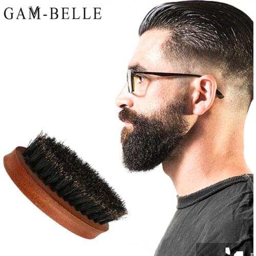 GAM-BELLE 1Pc Natural Boar Bristle Beard Brush for Men Shaving Brush Works To Comb Mustache Beech Handle Beard Shaping Tool