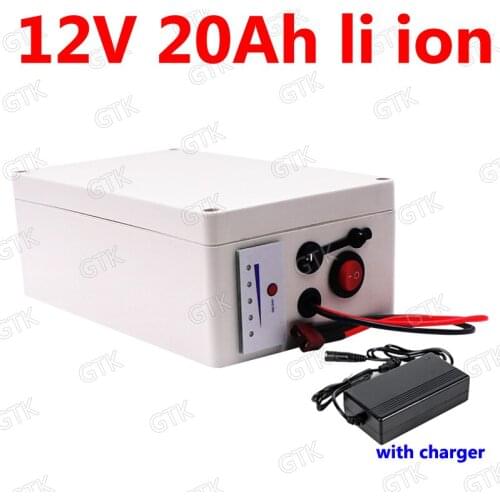 GTK 12v 20ah lithium battery li ion 18650 BMS 3s for 240w golf trolly cart Inverter Portable power supply light EV + 3A charger