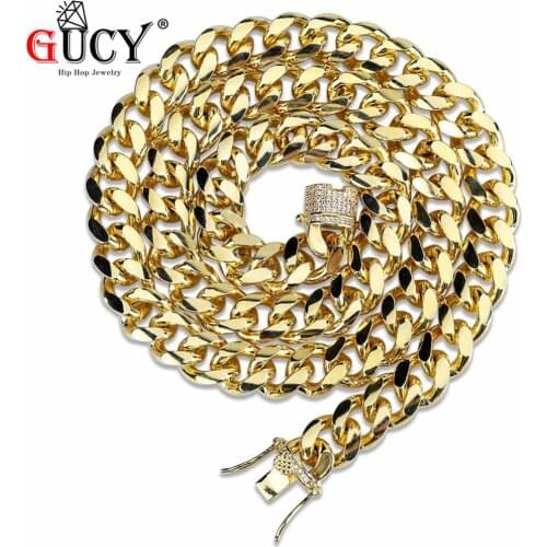 GUCY 10MM Miami Cuban Chain Necklace Hip Hop Gold Silver Color Micro Pave Cubic Zircon Stones Mens Charm Jewelry Gifts Party