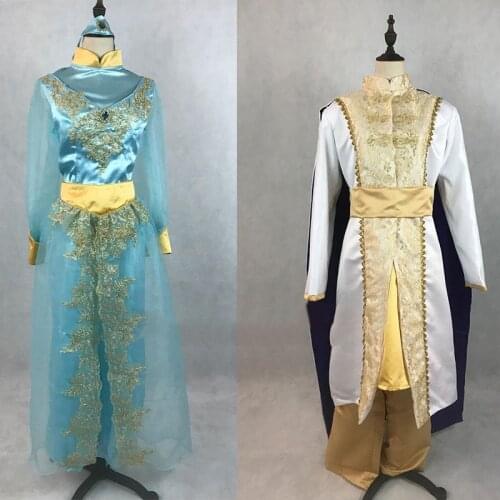 Custom Made New Arrival Aladdin Prince Princess Jasmine Lovers Cosplay Costume For Adult Man Women Halloween Party Costume