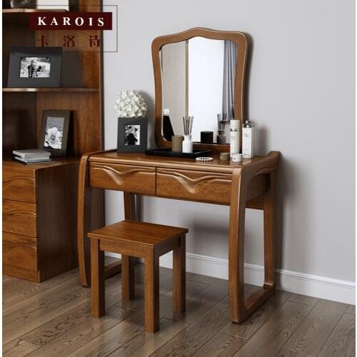 Karois03 Modern Minimalist Small Apartment Bedroom Makeup Table Mirror Stool Solid Wood Dresser