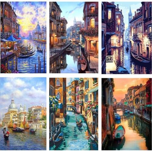 RUOPOTY Frame DIY Painting By Numbers Kits Venice night Landscape Wall Art canvas pictures by numbers 60x75cm Home Decor Art